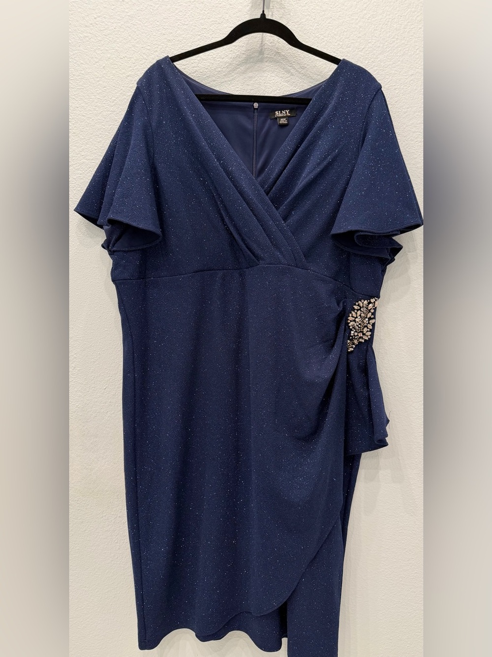 SLNY Navy Glitter Empire Waist Cocktail Dress Plus Size 22W